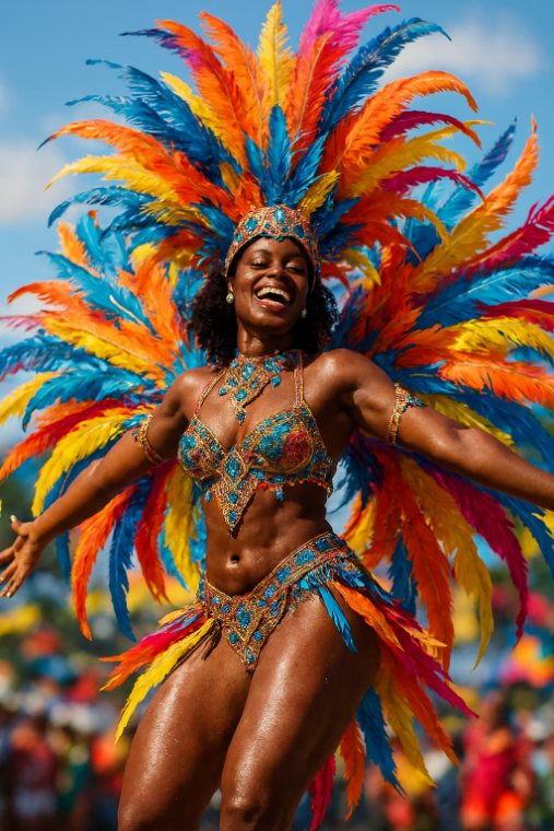 Bailarina de carnaval con plumas de colores
